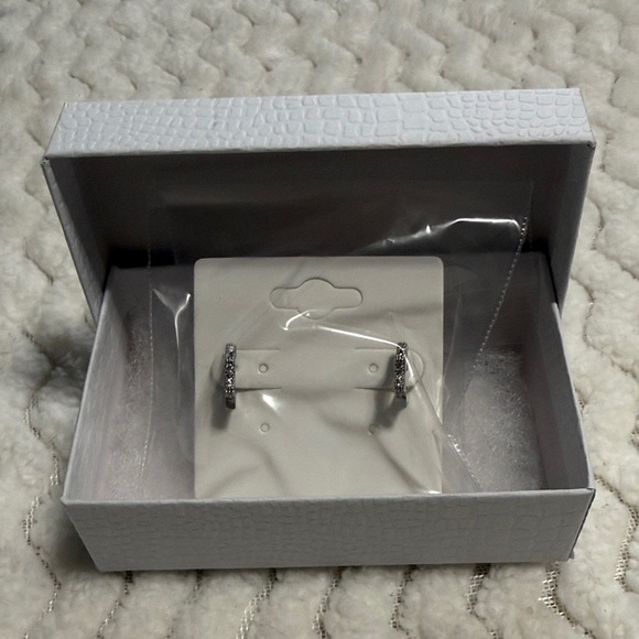 Pretty Bird White Gold Plated Sparkle Huggie Star Earrings - Picture 7 of 7